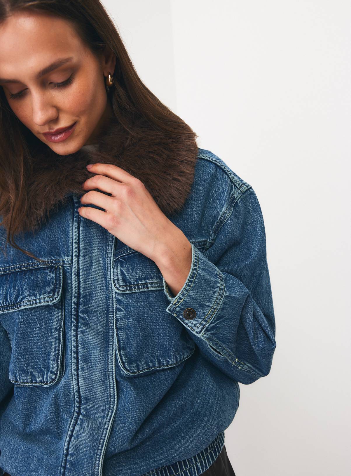 Mid Wash Faux Fur Denim Jacket 20 - Image 3